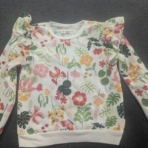 Tucker + Tate White and Pink Floral Sweatshirt with Ruffle Shoulders